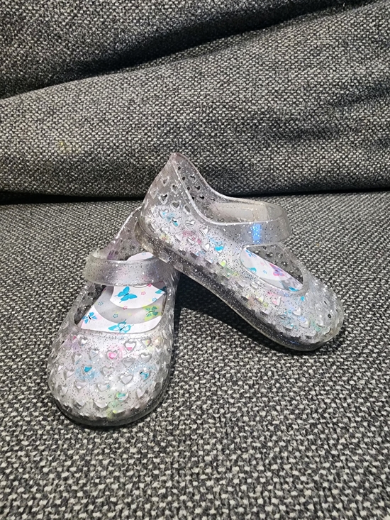 Other - Kids Clear Glitter Jelly Mary Jane Sandals with Heart Cutouts - Silver